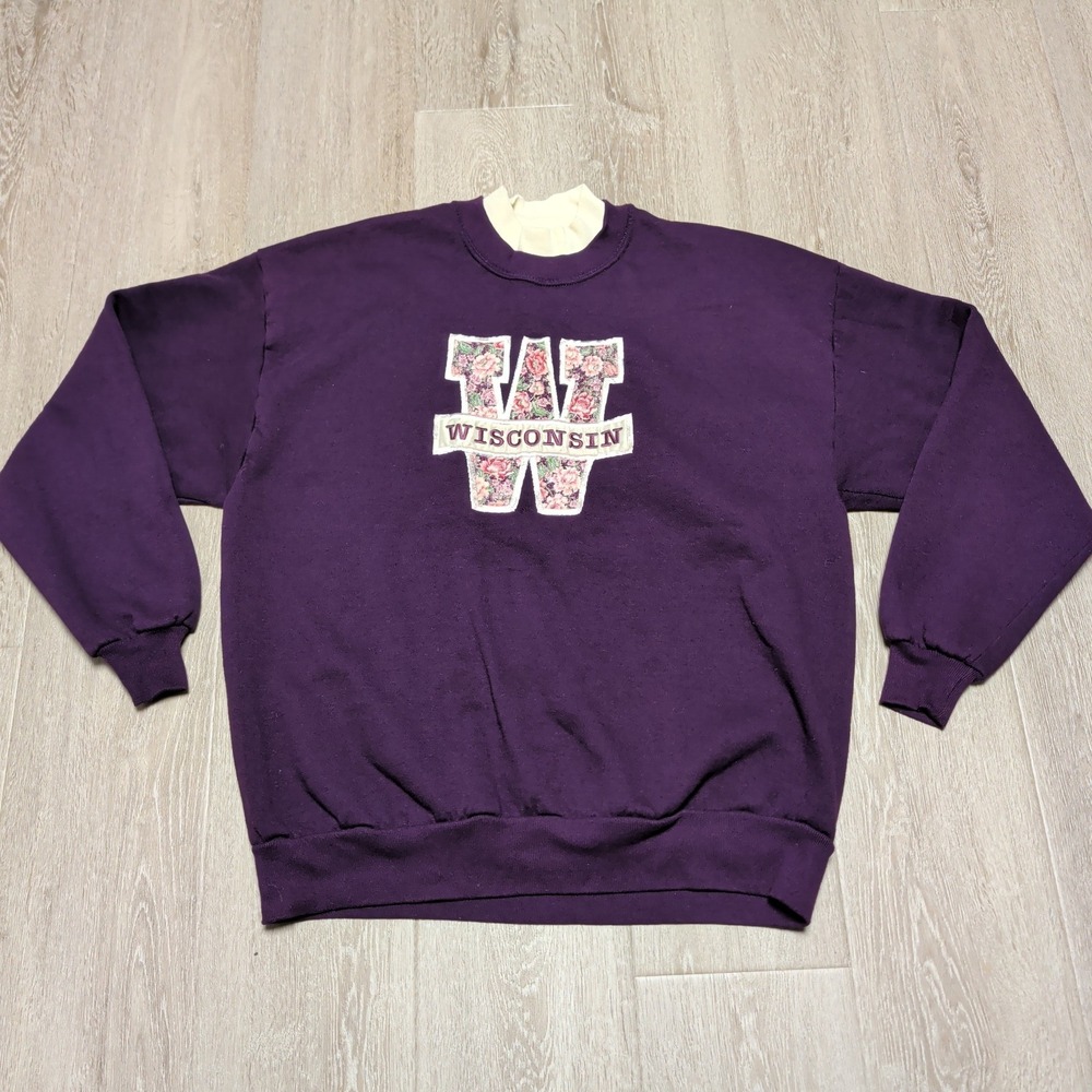 Vintage 90s Jerzees Wisconsin Embroidered Sweatshirtâ Womens 2X Purple USA